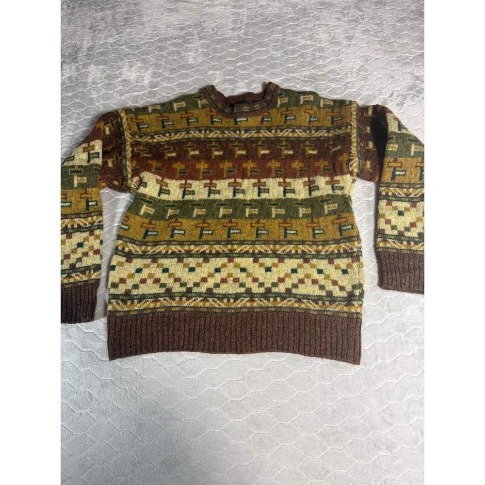 Structure Vintage 90s Wool Sweater Mens Large Brown Green Fair Isle Crewneck